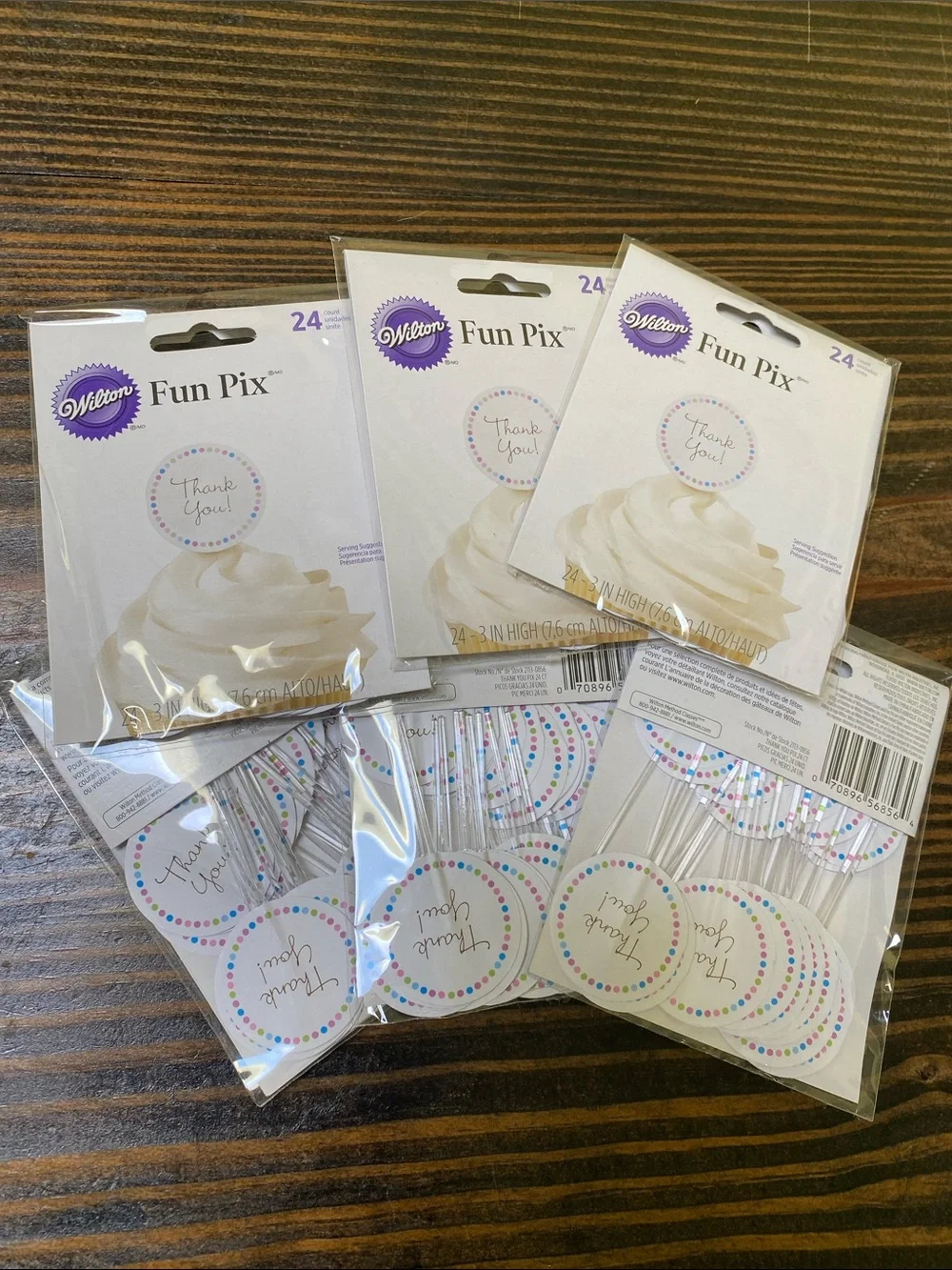 Wilton Fun Pix Thank You Cupcake Toppers - White with Multicolor Dots - 144 pcs
